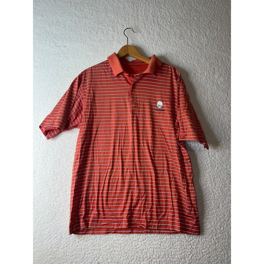 Cutter & Buck Mens Orange Striped The Farm Golf Polo Shirt Size Medium